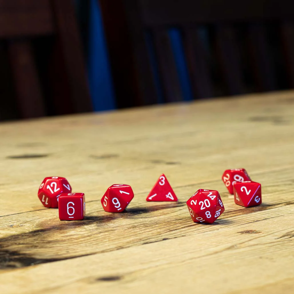Chessex #25404 - Opaque Red / White Polyhedral (7ct)